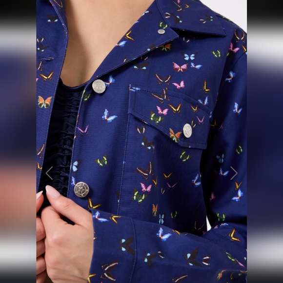 NWT $225 Twrez Twill Shirt Jacket in Midnight Butterflies Size XS Ptp 20" - Picture 3 of 11
